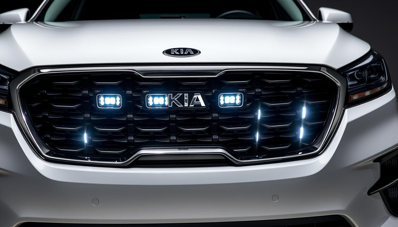 2025 Kia Sorento front view highlighting the tiger nose grille and LED headlights